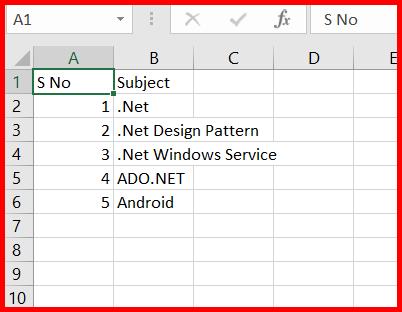 Picture showing the sample csv file